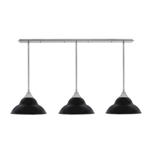 Unbranded Livingston 100-Watt 3-Light Brushed Nickel Shaded Pendant Light with 16 in. Matte Black Metal Shades, No Bulbs