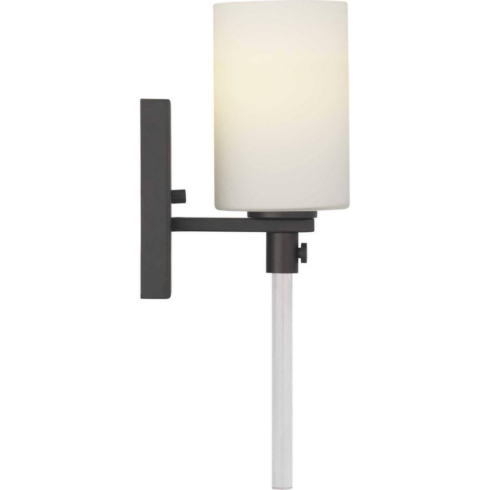 Lisbon Black Finish Wall Sconce with Etched Opal Glass Shade