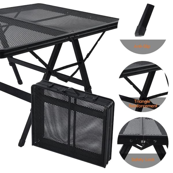 3 ft. Folding Outdoor Grill Cart, Portable Camping Table, 3-Adjustable Height Folding Table for Camping, Picnic, BBQ