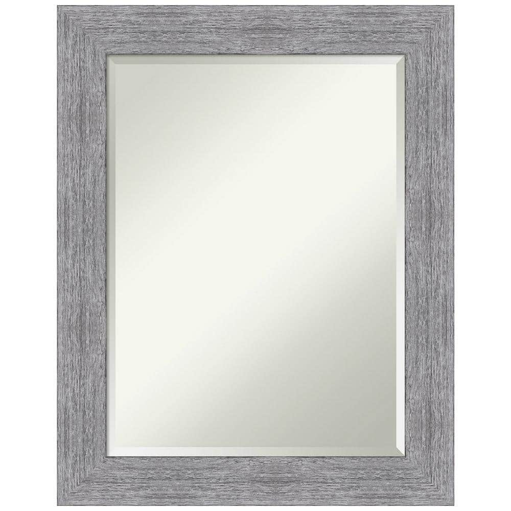 Gray Bark Rustic Rectangular Wall Mirror with Beveled Glass