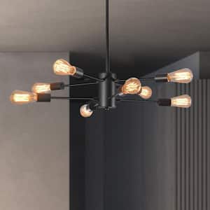 8-Light Modern Black Sputnik Bedroom Chandelier, Dining Room Island Pendant Light with 2-Tiers