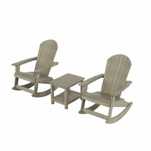 Vineyard Weathered Gray Outdoor Patio HDPE Plastic Rocking Chair with Square Side Table 3-Piece Set