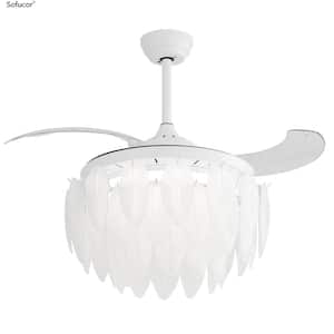 CACIMALL 42 in. Integrated LED Indoor/Outdoor Feather Crystal Ceiling Fan with Remote Control