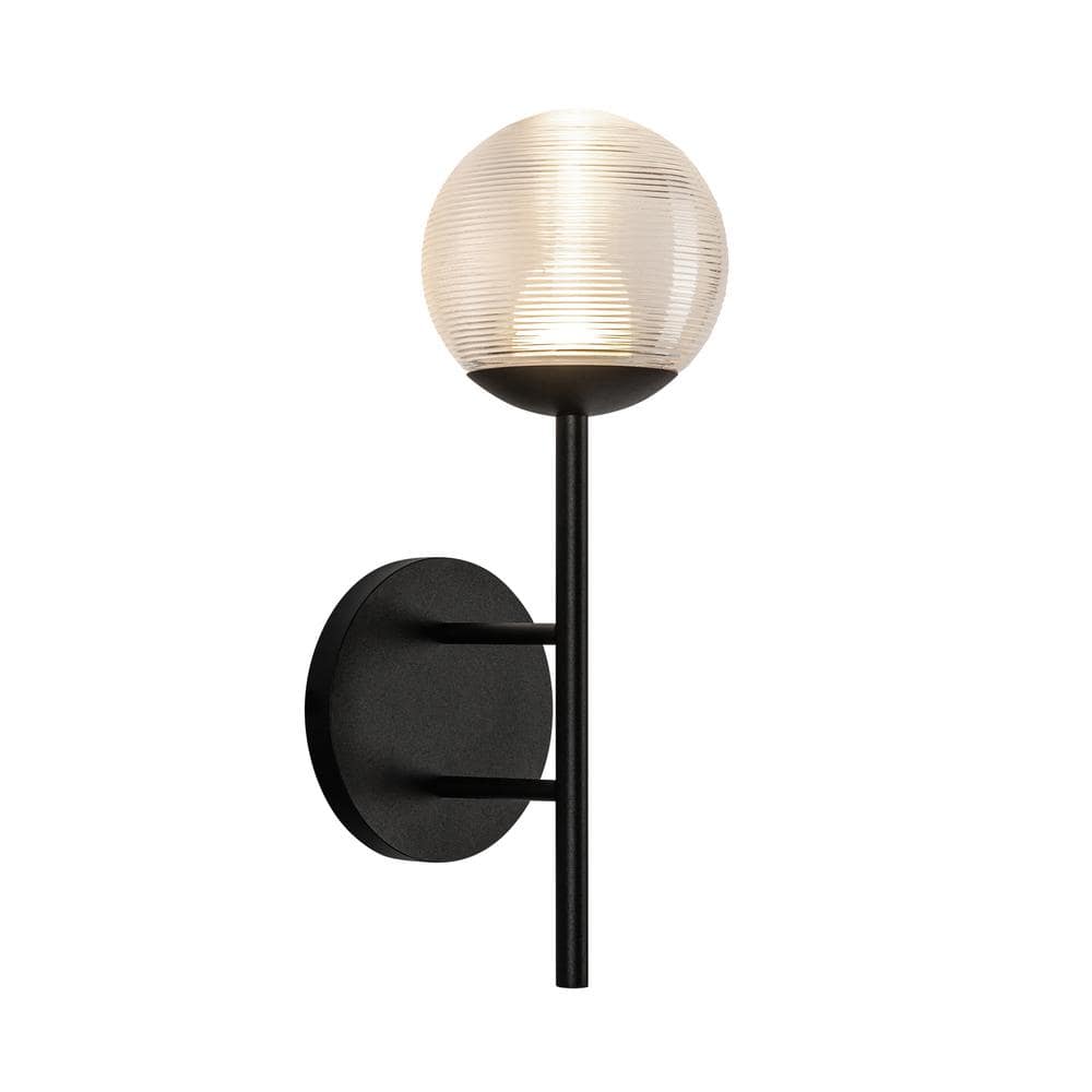 Claremont 13-in 1-Light 6-Watt Black/Clear Ribbed Glass Integrated LED Exterior Wall Sconce price history on PriceWatchPro