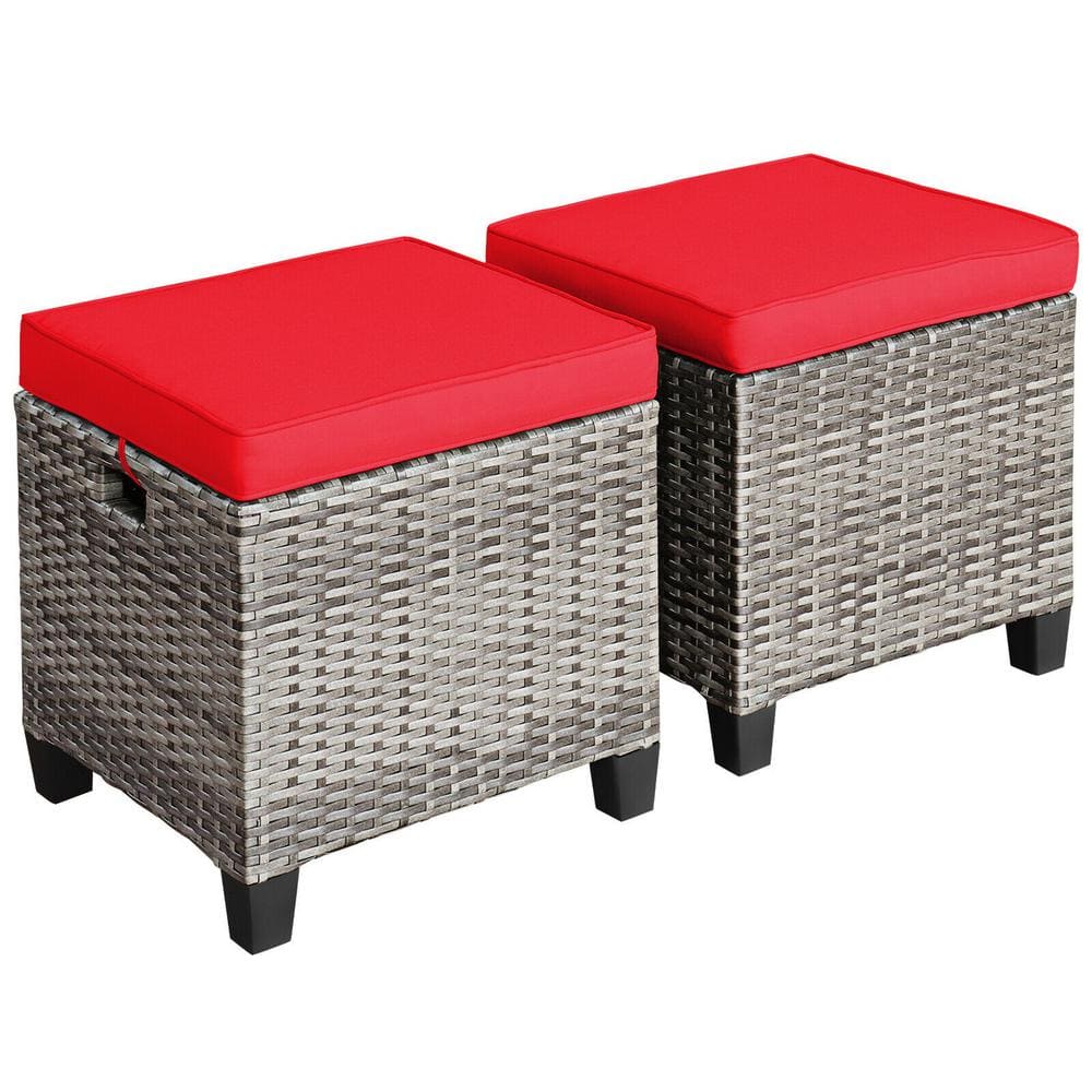 Wicker Outdoor Ottoman with Red Cushion (2-Pack) price history on PriceWatchPro