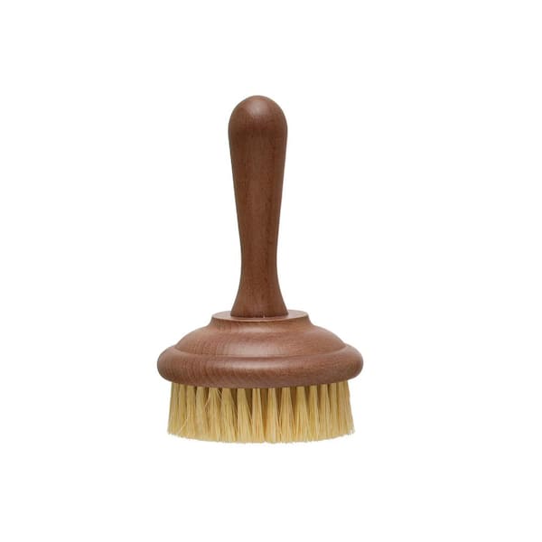 Storied Home 3.82 in. Brown Carved Wood Dish Brush DF7860 - The