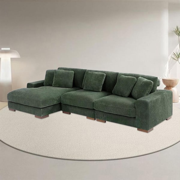 Monland 125 in. Square Arm Polyester Corduroy Upholstery L-Shaped ...
