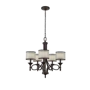 Lacey 25 in. 5-Light Mission Bronze Transitional Shaded Circle Chandelier for Dining Room