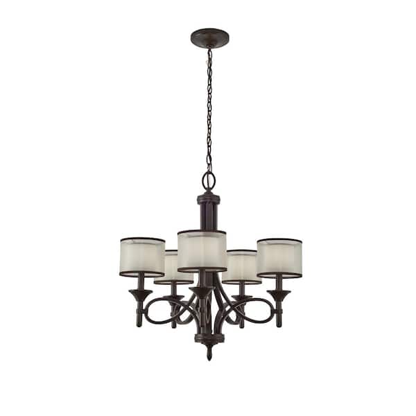 KICHLER Lacey 25 in. 5-Light Mission Bronze Transitional Shaded Circle Chandelier for Dining Room