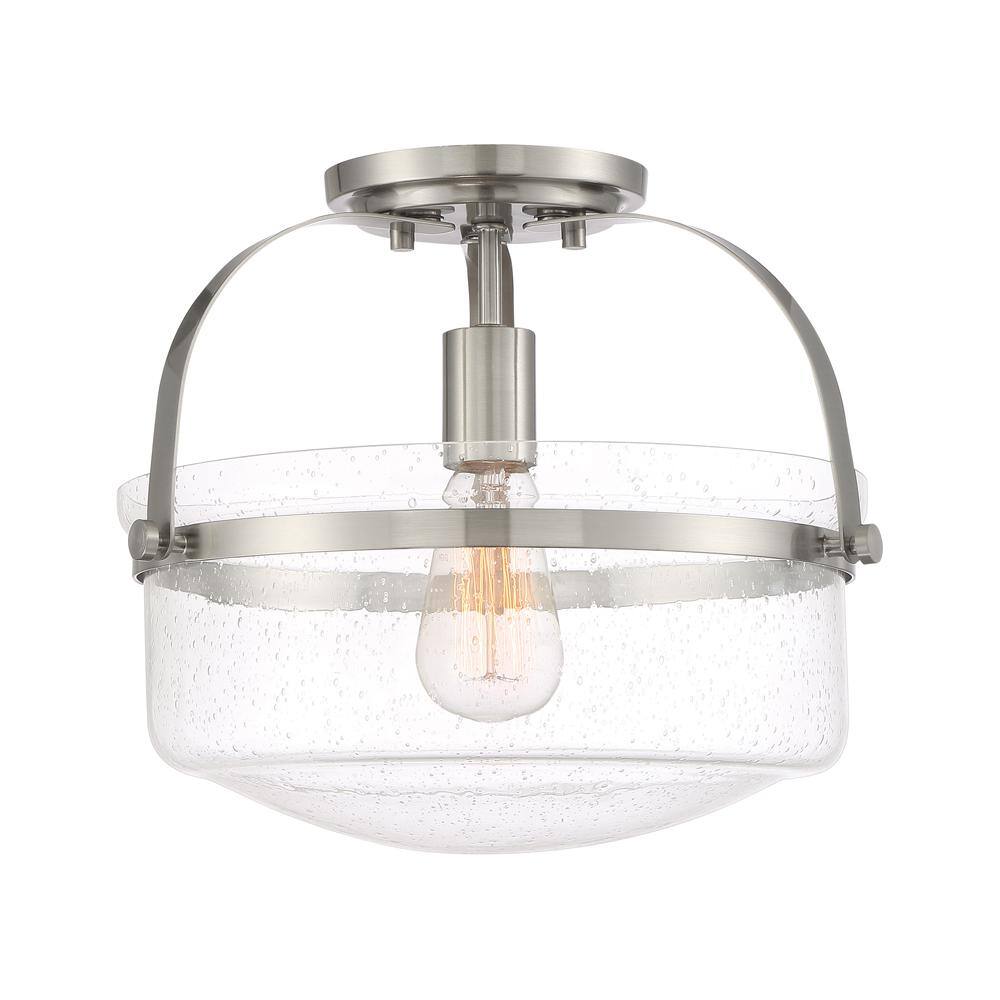 Jaxon Modern Farmhouse 13'' Brushed Nickel Ceiling Light with Clear Seedy Glass