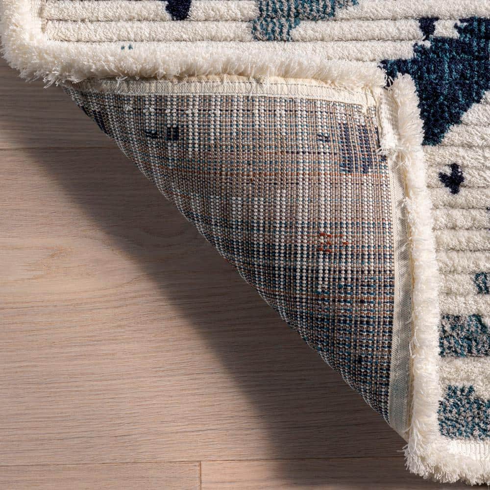 Fern Blue and Multicolor Geometric Synthetic 3' x 5' Area Rug