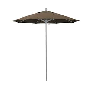 7.5 ft. Grey Woodgrain Aluminum Commercial Market Patio Umbrella Fiberglass Ribs and Push Lift in Cocoa Sunbrella