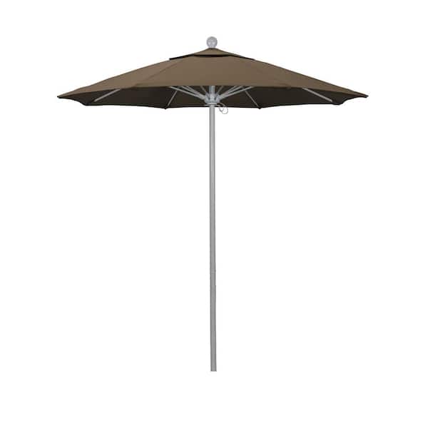California Umbrella 7.5 ft. Grey Woodgrain Aluminum Commercial Market Patio Umbrella Fiberglass Ribs and Push Lift in Cocoa Sunbrella