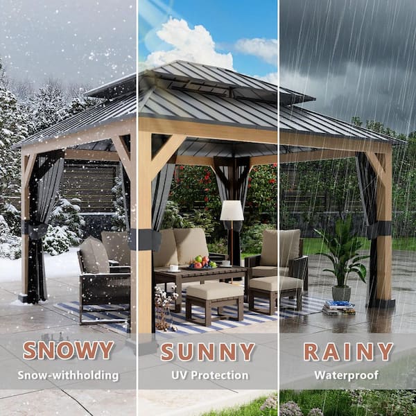 MeetLeisure 11 ft. x 13 ft. Outdoor Patio Wood Framed Gazebo with