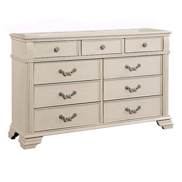 Furniture of America Erminia 9-Drawer Antique White Dresser (38.88 in. H x 62 in. W x 17 in. D)