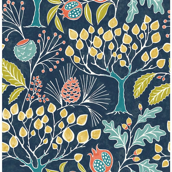 A-Street Prints Shiloh Navy Botanical Navy Wallpaper Sample