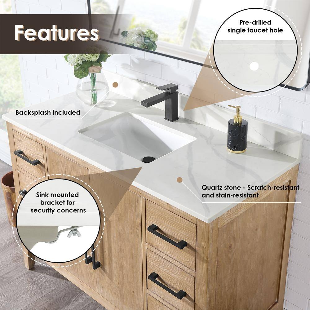 Arbios 48" Calacatta White Quartz Vanity Top with Sink