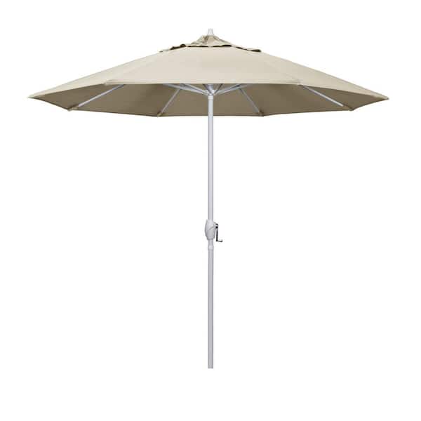 California Umbrella 9 ft. Matted White Aluminum Market Patio Umbrella Auto Tilt in Khaki Pacifica Premium