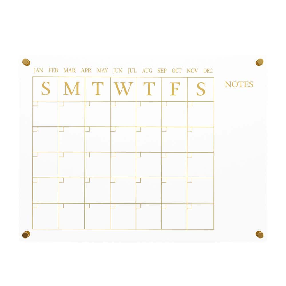 Clear Gold Acrylic Monthly Wall Calendar with Notes