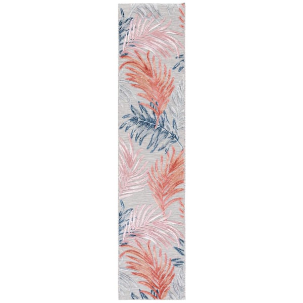 Cabana Gray/Rust 2 ft. x 9 ft. High-Low Abstract Leaf Indoor/Outdoor Runner Rug