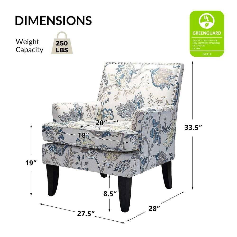 Blue and Yellow Floral Armchair with Nailhead Trim