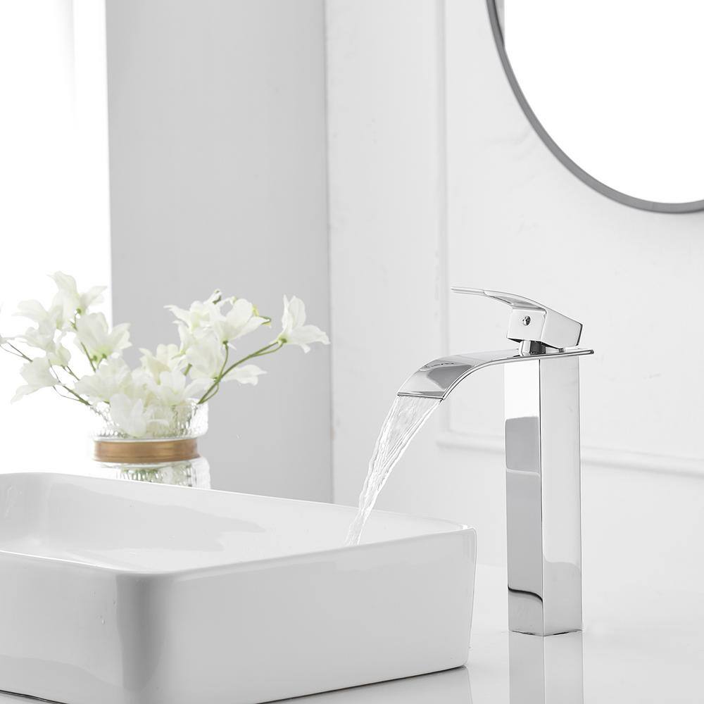 Polished Chrome Waterfall Single Handle Bathroom Vessel Faucet