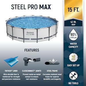 Pro MAX 15 ft. x 15 ft. Round 42 in. Deep Metal Frame Above Ground Swimming Pool with Pump & Cover