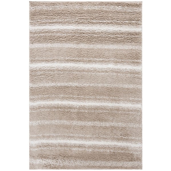 SAFAVIEH Border and Stripe Shag 4 ft. x 6 ft. Beige/Ivory Faded Striped Area Rug