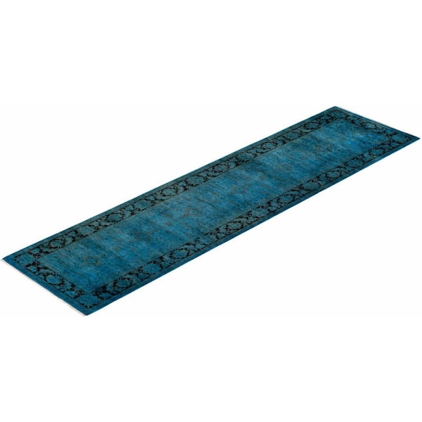 Overdyed Blue 2 ft. 8 in. x 10 ft. 4 in. Wool Indoor Area Rug