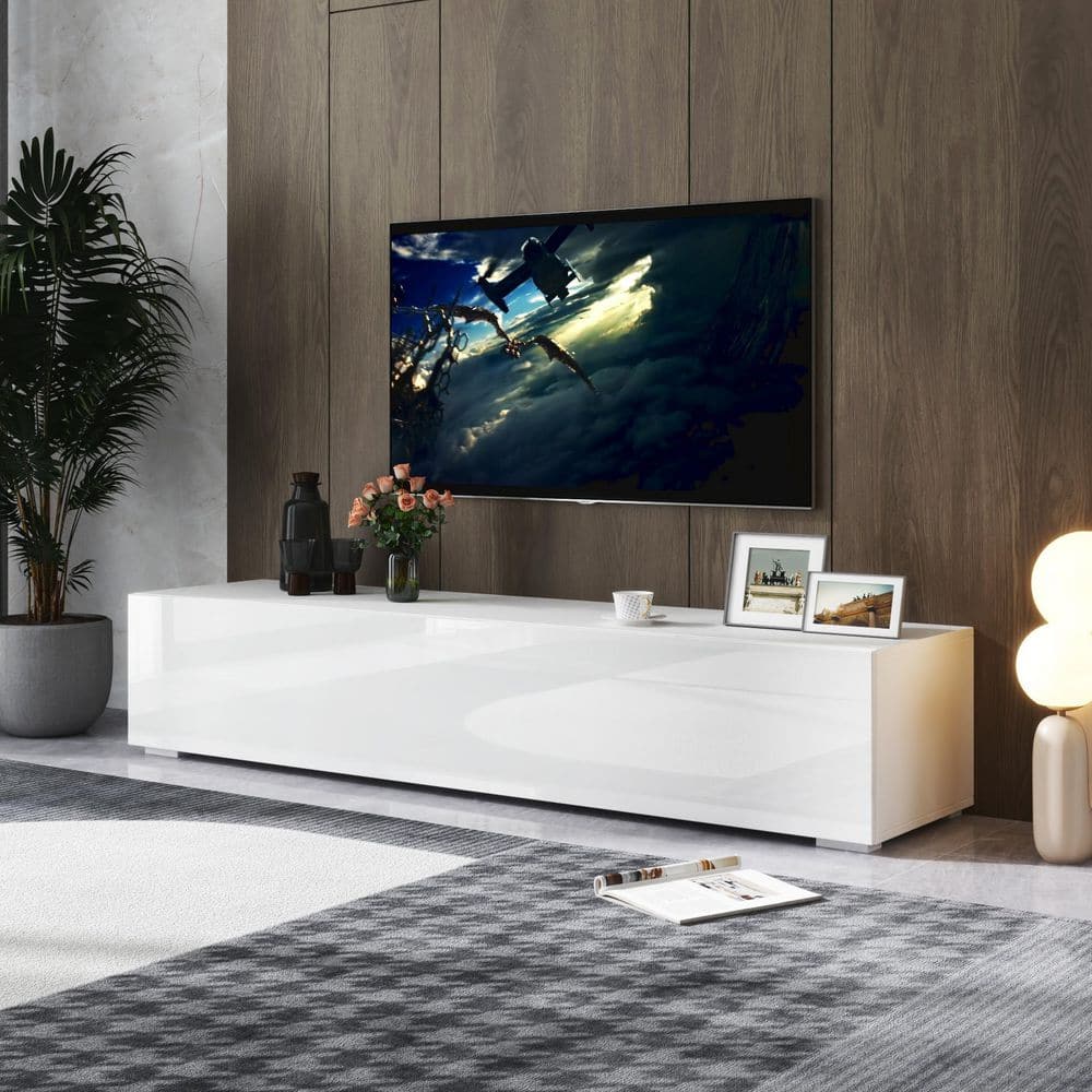 Tamara White Wood TV Stand Fits TV's up to 59 in. with Storage, Modern Entertainment Center