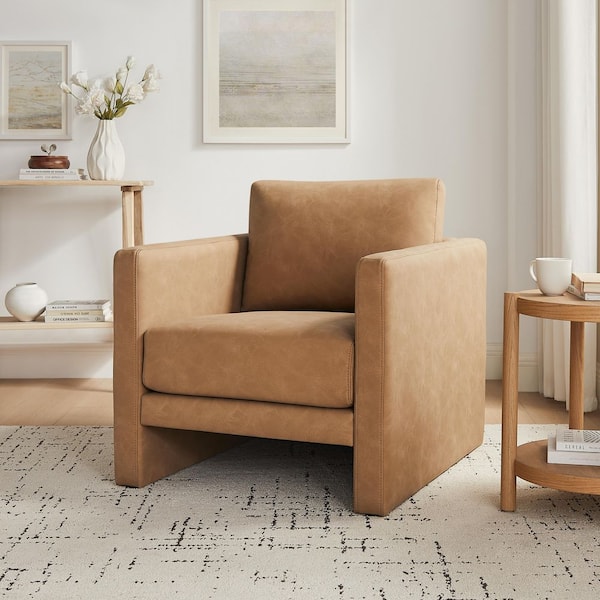 Tybee Honey Brown Faux Leather Arm Chair