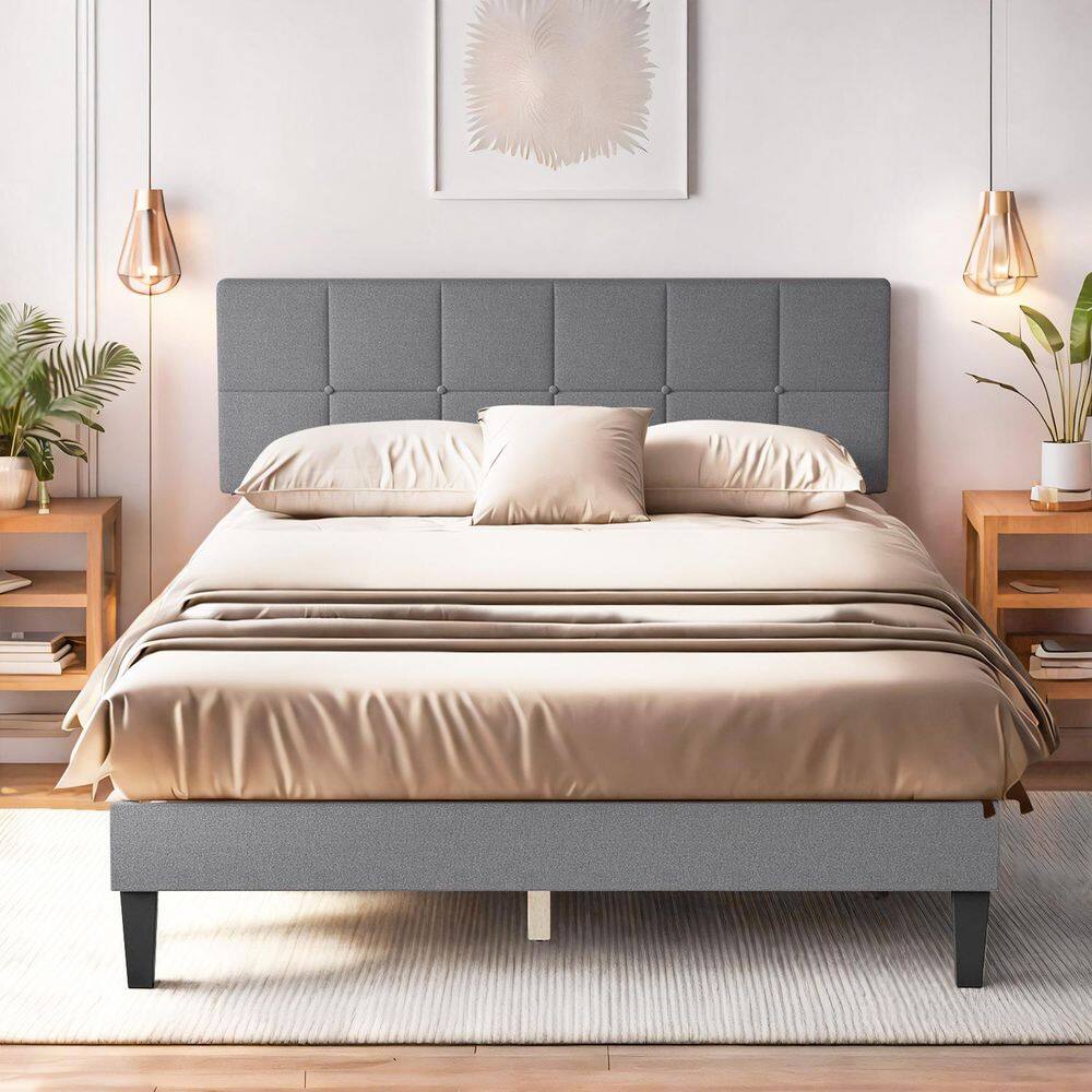 WONDER COMFORT Light Gray Wood Frame Queen Platform Bed with WONDER COMFORT Light Gray Wood Frame Queen Platform Bed with