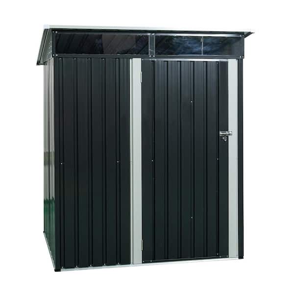 Sudzendf 5 ft. W x 3 ft. D Black Outdoor Metal Storage Shed Transparent Plate with Hinged Door (15 sq. ft. )
