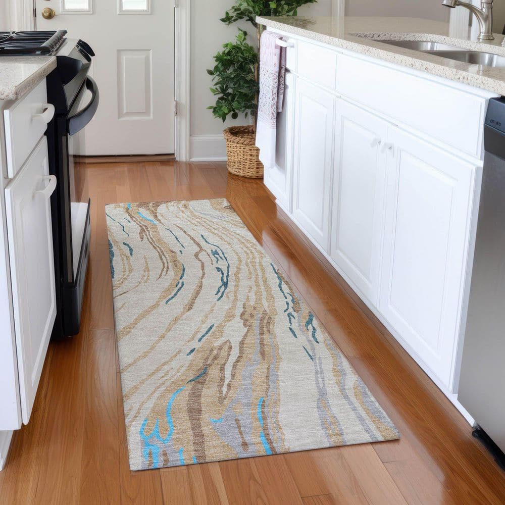 Mayfield Premium Machine Washable Abstract AMF1037 Beige 2 ft. 3 in. x 7 ft. 6 in. Runner Rug price history on PriceWatchPro