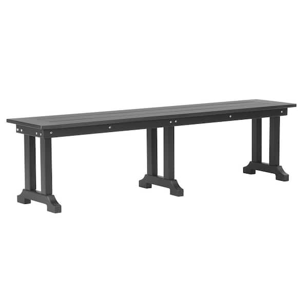 Hayes 65 in. Backless HDPE Plastic Trestle Outdoor Dining 2-Person Patio Garden Bench in Gray
