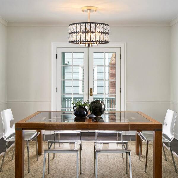 LWYTJO 12.59 in. 3-Light Round Black/Gold Drum Chandelier