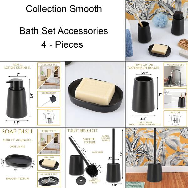 Bathroom Set - Includes Tumbler, Soap Dispenser and Soap Dish - Set of 3 Accessories - Black