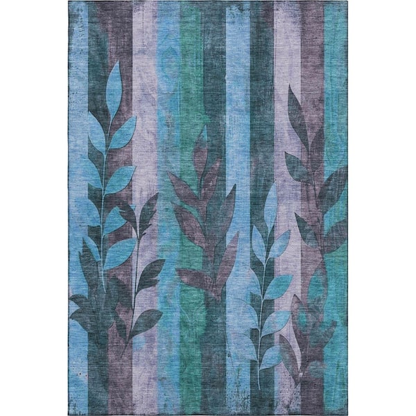Mayfield Premium Machine Washable Abstract AMF1871 Denim 5 ft. x 7 ft. 6 in. Area Rug