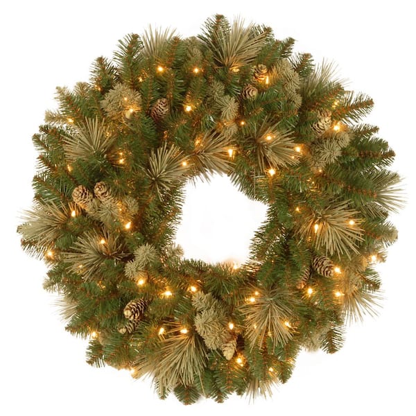 National Tree Company Carolina Pine 24 in. Artificial Wreath with Clear Lights