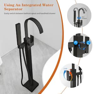 Single-Handle Freestanding Floor Mount Roman Tub Faucet Bathtub Filler with Hand Shower in Matte Black