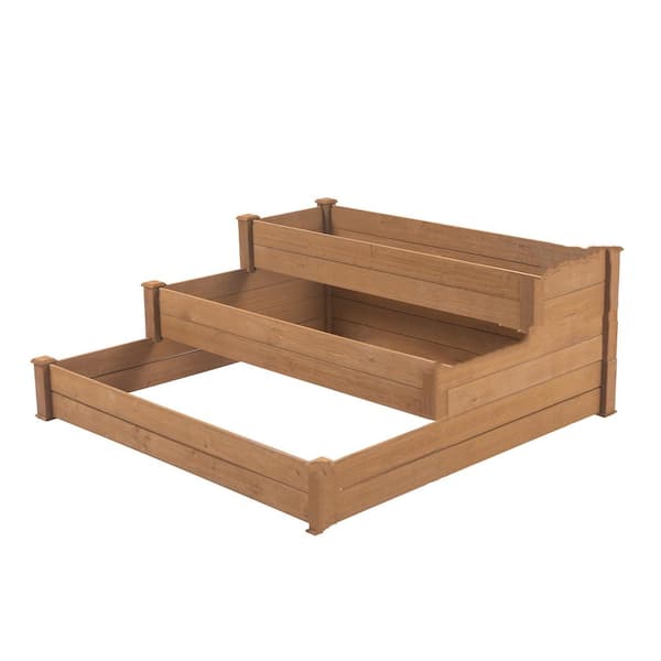 Unbranded 48.6 in. L x 48.6 in. W x 21 in. H Brown Solid Wood Raised Garden Bed,Outdoor Elevated Flower Box Tiered Garden Bed