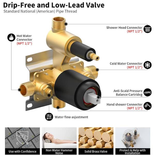 Siavonce 2-spray Wall Mount Bathtub Shower Faucet Set with 12 in