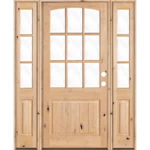 60 in. x 96 in. Knotty Alder Left-Hand/Inswing 9-Lite Clear Glass Unfinished Wood Prehung Front Door with Sidelites