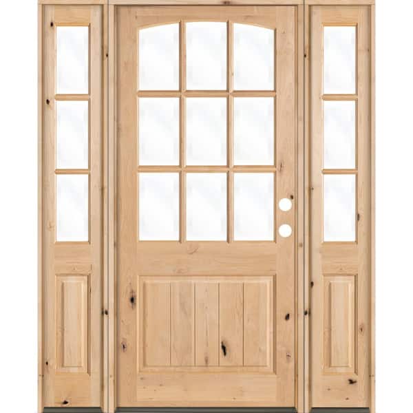 Krosswood Doors 60 in. x 96 in. Knotty Alder Left-Hand/Inswing 9-Lite Clear Glass Unfinished Wood Prehung Front Door with Sidelites