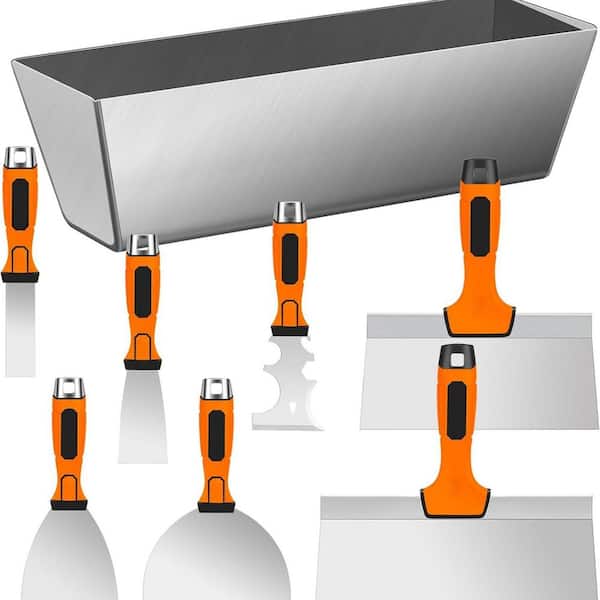 KIWDZFU 10 in. Stainless Steel Joint Taping Knife with Ergonomic Handle for Drywall Work, 8-Piece High Quality Set