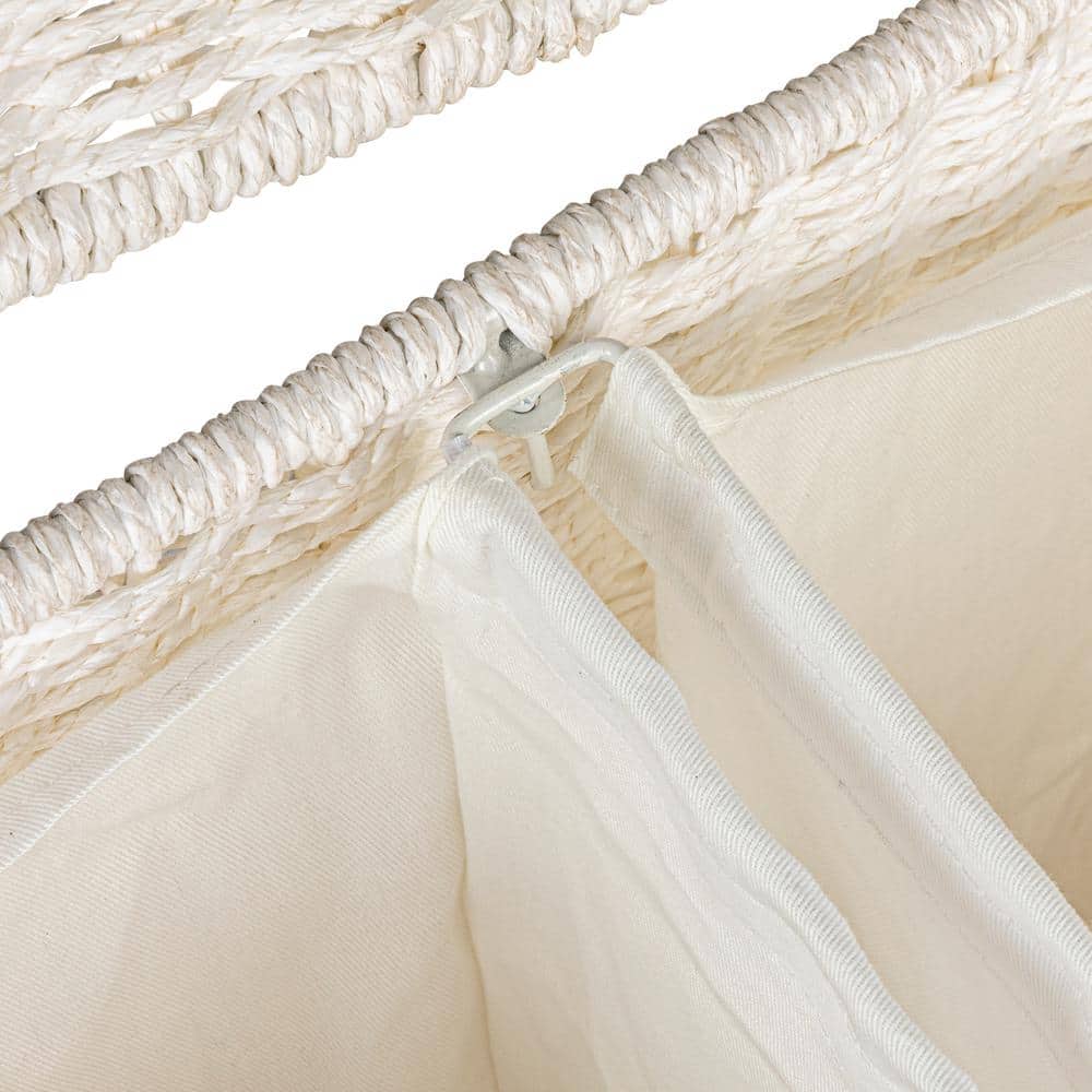 White Wicker 3-Compartment Laundry Sorter with Lid