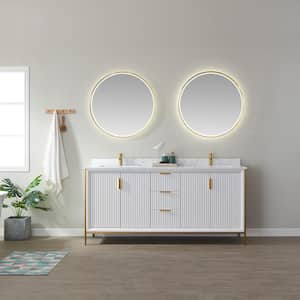 Granada 72 in. W x 22 in. D x 33.8 in. H Double Sink Bath Vanity in White with White Composite Top and Mirror
