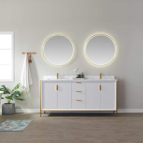 ROSWELL Granada 72 in. W x 22 in. D x 33.8 in. H Double Sink Bath Vanity in White with White Composite Top and Mirror
