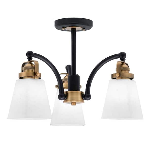 Unbranded Decatur 16 in. 3-Light Black and Brass Semi-Flush with 4.5 in. Square White Muslin Glass Shade No Bulbs Included