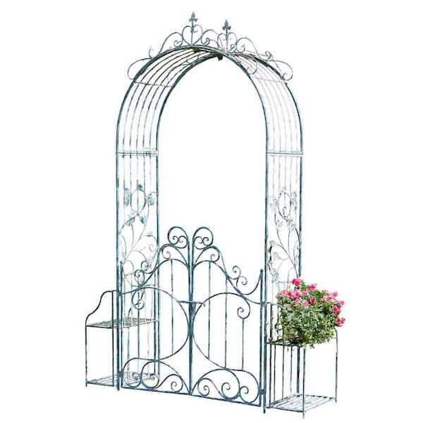 97.63 in. x 64.2 in. Metal Garden Arbor Light Blue